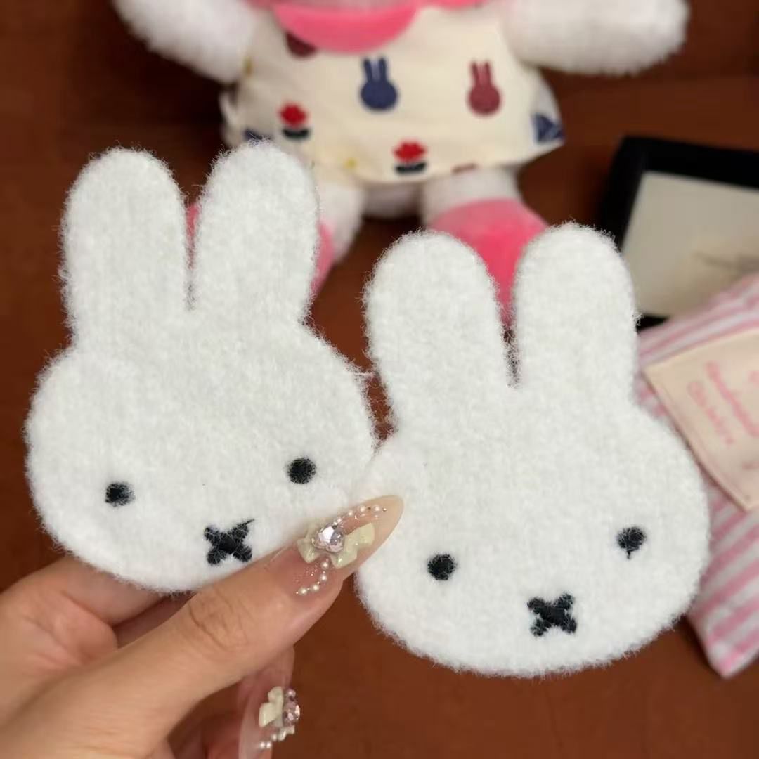可爱白色毛绒米菲兔魔法贴发卡日系甜美少女风刘海发卡发饰批发新