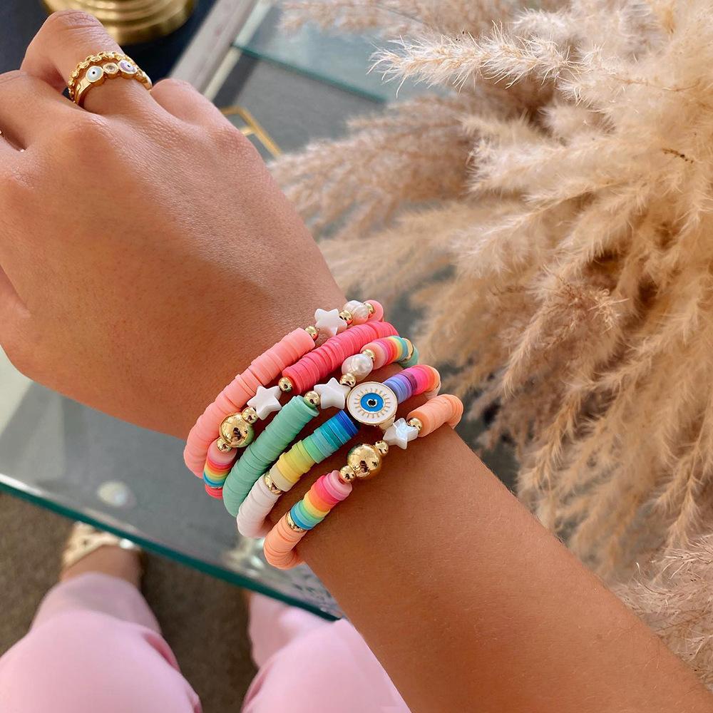 18g Weight Bracelets Classification Vacation Devil's Eye Star Pearl Soft Clay Copper Enamel Women's Bracelets