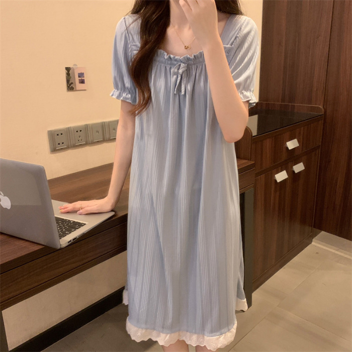 2023 Verano nuevo camisón de estilo princesa de manga corta de las mujeres ropa de casa pijamas de celebridad de Internet puro deseo falda se puede usar fuera