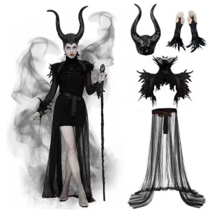 Maleficent 4-Piece Set Horn Headgear Mesh Skirt Halloween Performance Props Factory Direct Sale