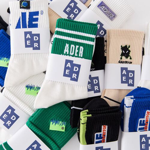 South Korea ADER Double Luo Mouth Label Embroidered Socks Double Needle Street Fashion Socks Pure Cotton Mid-Tube Sports Socks Unisex for Men and Women