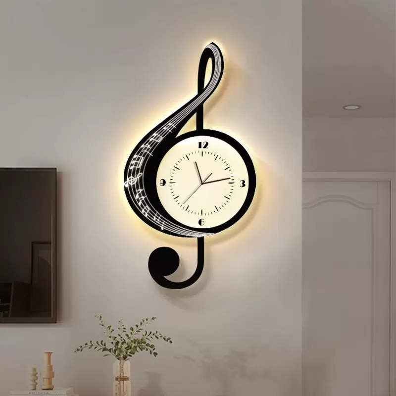 音符挂钟客厅轻奢电视背景墙网红创意钟表2024新款时钟挂墙壁灯画