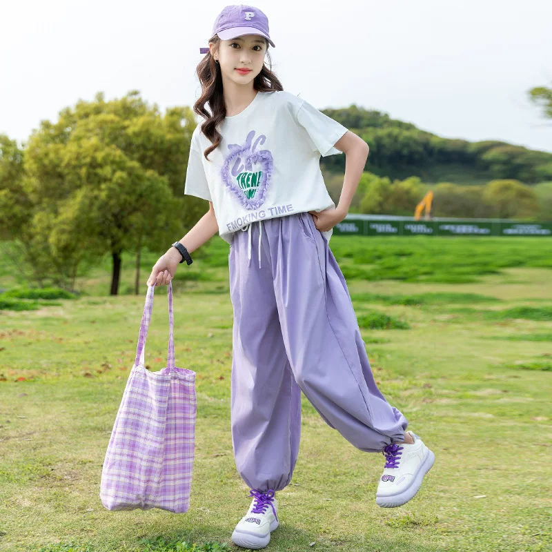 Summer clothing, sleeves, children's thin summer set, for teenagers, with short sleeve, children's clothing, internet celebrity, 9 years