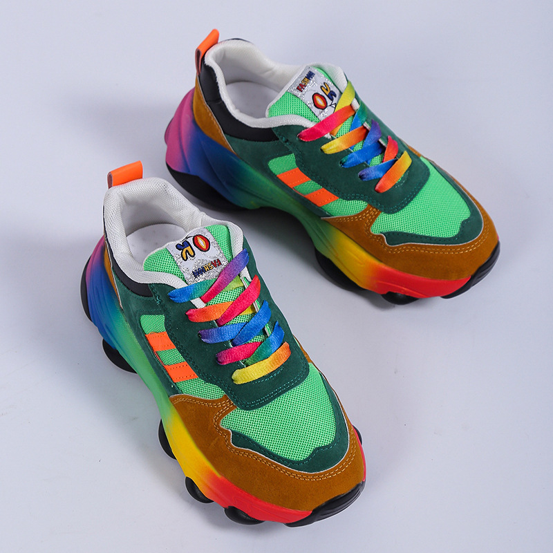Spring and Autumn New Colorful Dad Shoes Hip-Hop Street Sports Color Matching Casual Personality Platform Rainbow Women's Shoes Large Size
