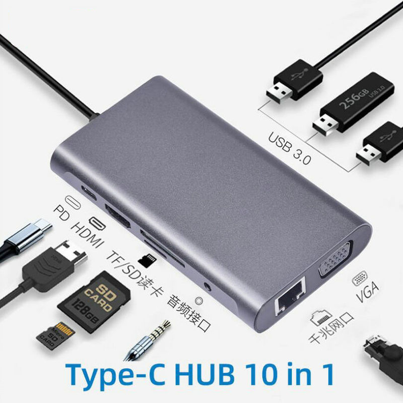 Cross-border TypeC 10-in -1 HUB Docking Station 10-in -1 Laptop MacBook Expansion Dock Hub Gigabit