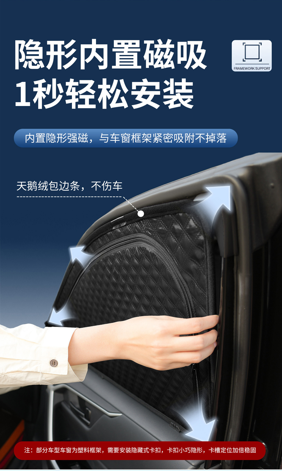 Eight-layer thickened magnetic zipper sunshade for cars, provides privacy and sun protection for side windows