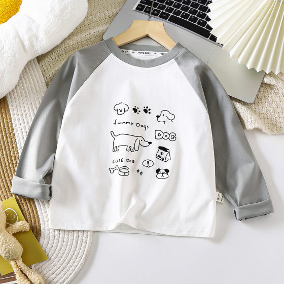 Children's Cotton Raslan Long-Sleeved T-Shirt Autumn Clothes Baby Spring and Autumn New Boys' Clothes Girls' Base-Layer Shirt Children's Clothing
