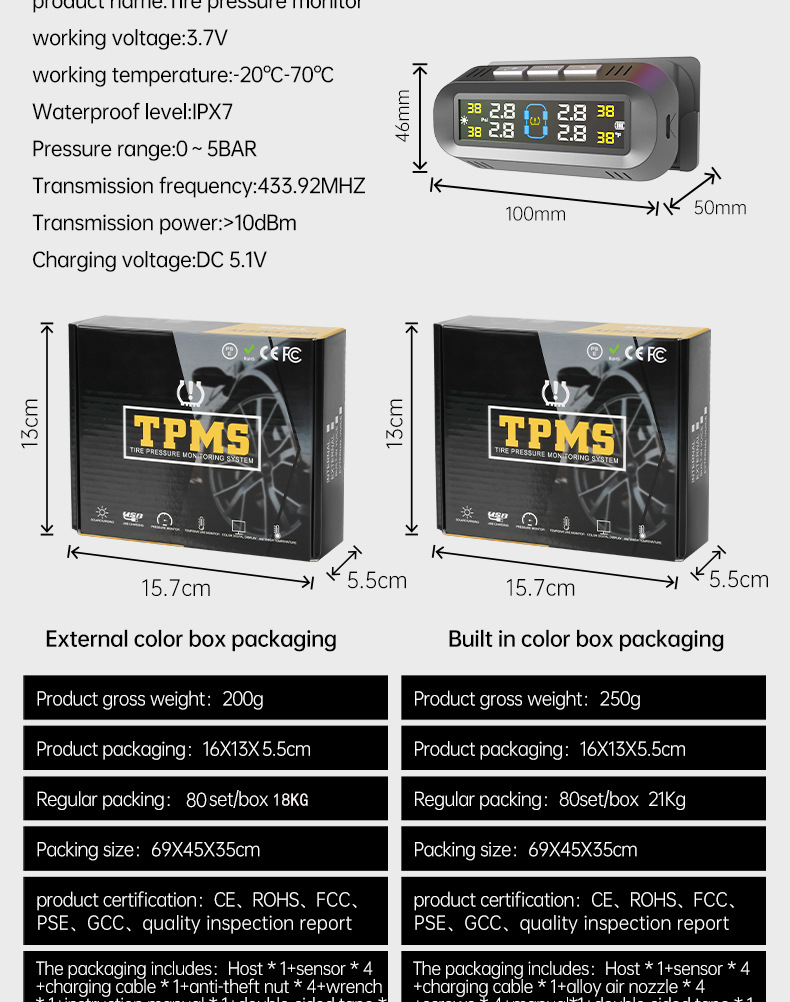 T13 Hidden Glass-Mounted High-Precision Solar-Powered Tire Pressure Monitoring System Tpms Wireless Tire Pressure Monitor Smart Speedometer