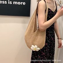 编织包包女2025新款针织镂空单肩斜挎托特包慵懒风海边度假沙滩包