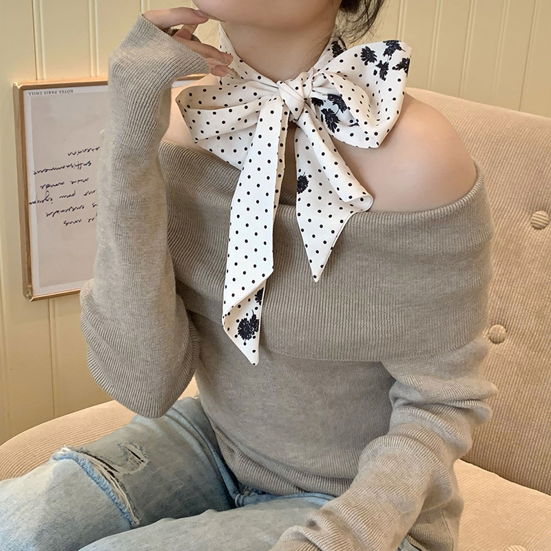 Bufandas de seda para mujeres nuevo estilo retro literatura y arte coreano largo punto de onda bufandas de seda cuello atado cabello de alta calidad bufandas de seda al por mayor