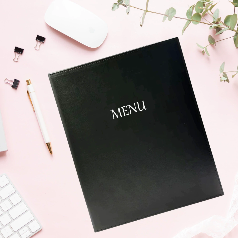 Пользовательский Логотип Черная папка меню искусственная кожа папка книга меню A4 Отель Ресторан a la carte папка оптом
