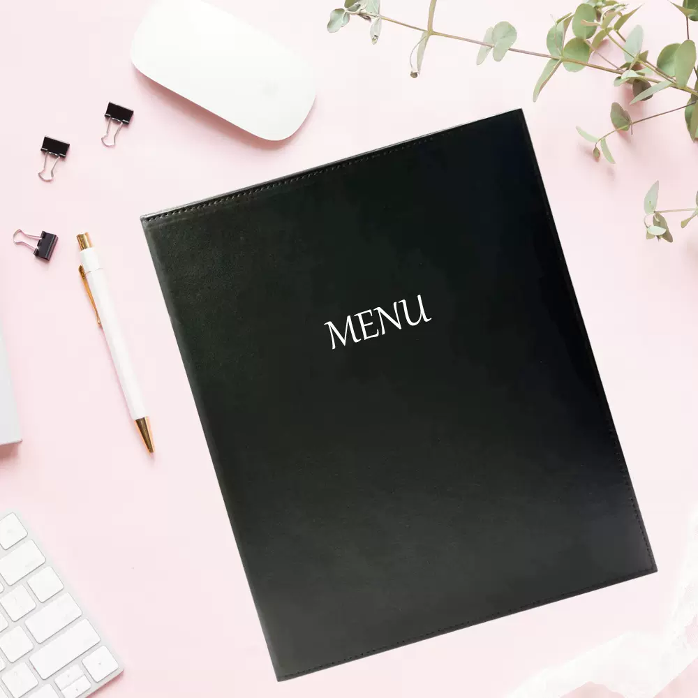 定制LOGO黑色菜谱夹 PU皮革文件夹菜单本 A4酒店餐厅点菜夹批发