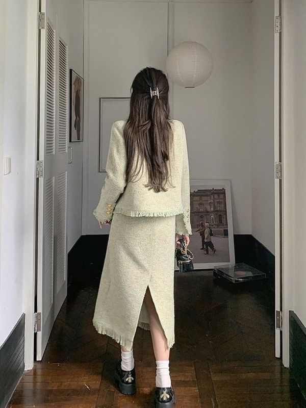 气质名媛小香风套装裙春春秋新款高级感温柔韩剧外套半身裙两件套|undefined
