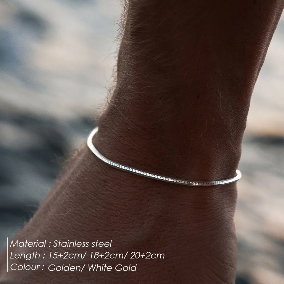 17g Weight 304 Stainless Steel Pendant Material Bracelets Classification 304 Stainless Steel Chain Material snake chain Chain Type 1 Piece Quantity Vacation Simple Style Solid Color 304 Stainless Steel Plating Men's Bracelets Men's Chain Bracelets