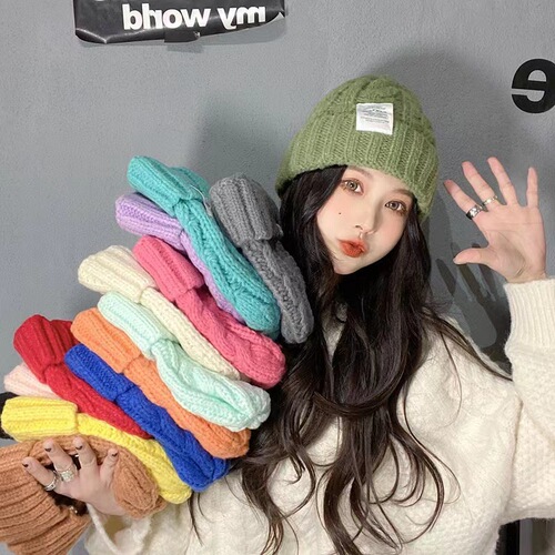 Japanese student hat for girls, autumn and winter high-quality Instagram stylish chunky knit wool hat, versatile loose large head circumference cold hat