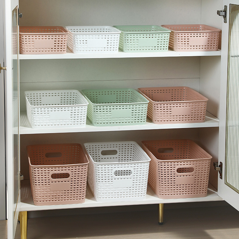 Cesta de almacenamiento de Amazon Caja de almacenamiento de cubierta de bambú de imitación de ratán a cuadros Caja de almacenamiento de almacenamiento de escritorio de oficina simple