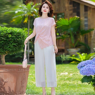 妈妈装夏季套装2025新款洋气时尚套装中老年女装新中式国风两件套