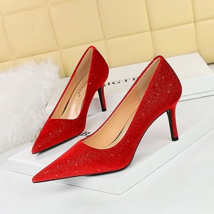 3391-A8 European and American Banquet Women's Shoes High Heels, Thin Heels, Shallow Mouth, Pointed Headlamp, Plush,