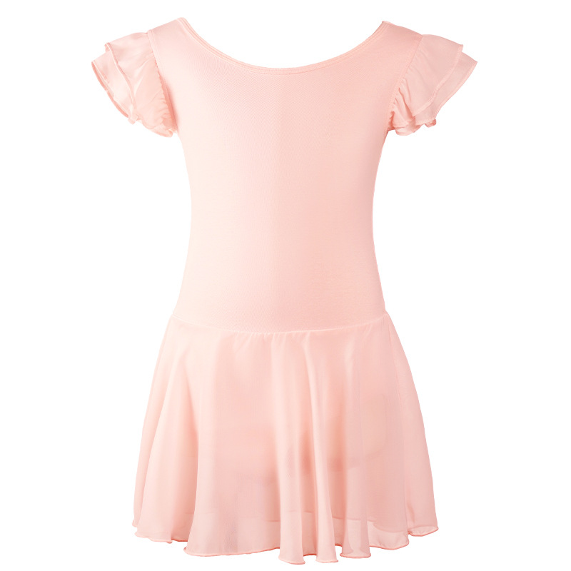 Ropa de baile para niños Ropa de entrenamiento de ballet de manga voladora pequeña de algodón para niñas de verano Falda de gasa de calidad de manga corta coreana Falda de baile