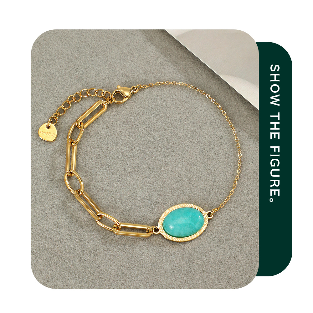 Simple Style Oval Stainless Steel Inlay Natural Stone Bracelets 1 Piece