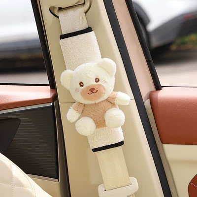 Cartoon car seat belt shoulder pad cute car Children's anti-strainer protective cover adjuster car interior decoration supplies (Seat belt shoulder pad) - cute-bear-three-dimensional-white-shoulder-pads