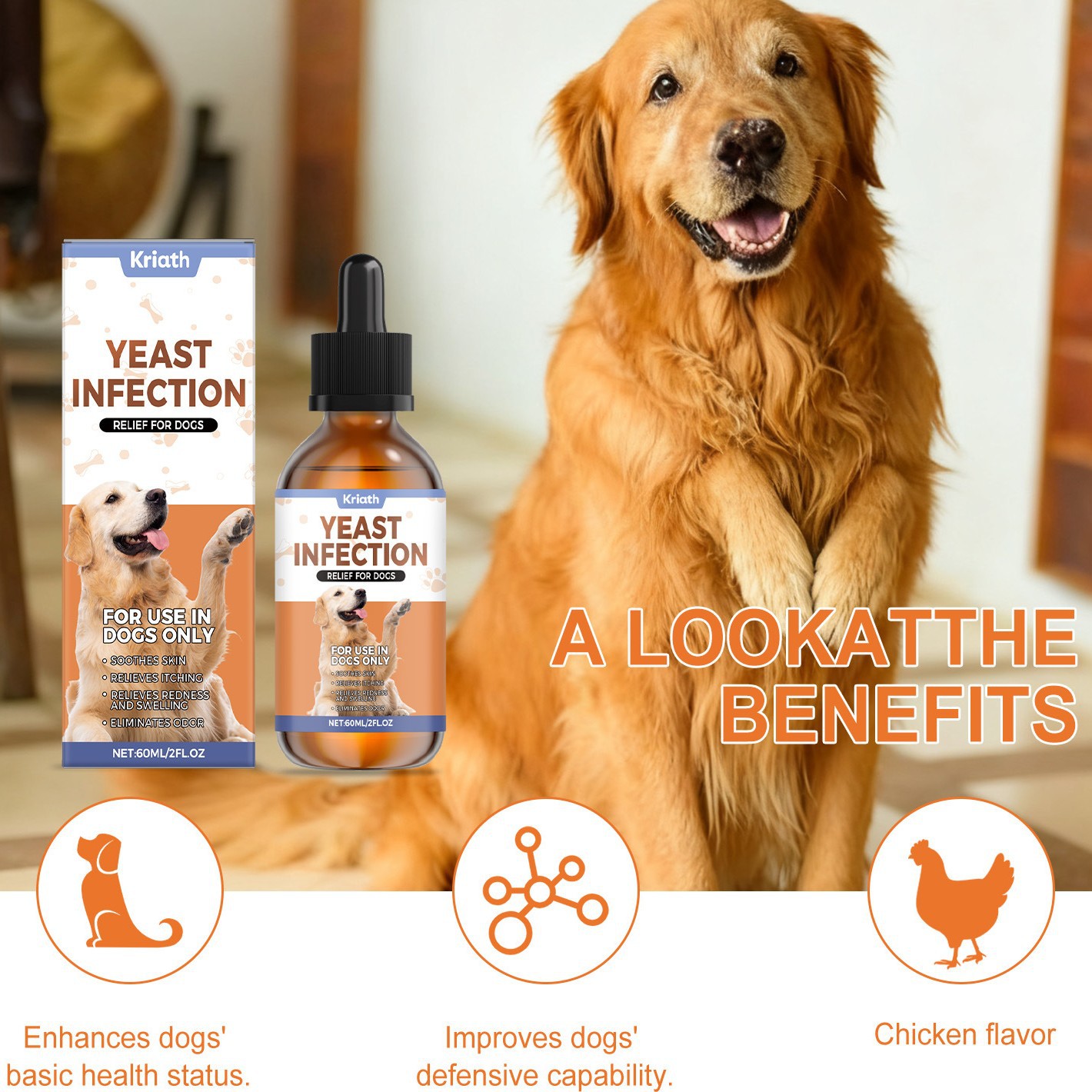 Kriath Herbal Drops for Dogs Chicken Flavor Herbal Care Drops for Comfort and Body Care for Dogs