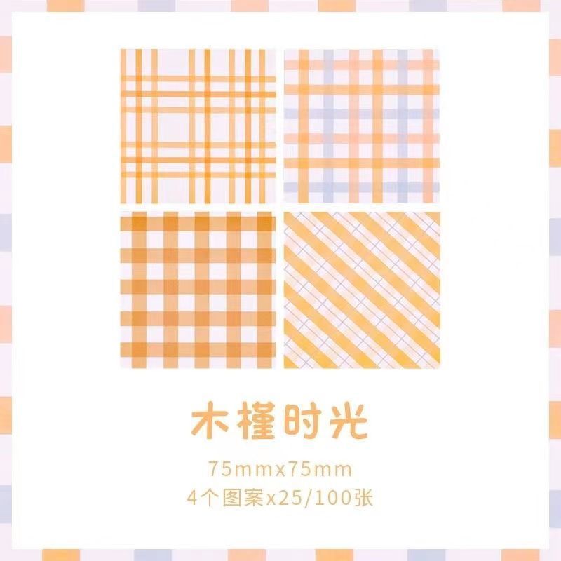 手帐素材纸套16本不重复夏日jk网格少女心便签格子可撕记事贴跨境|undefined