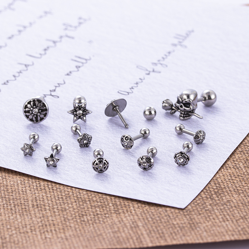 Retro Flower Stainless Steel Plating Ear Studs 1 Piece