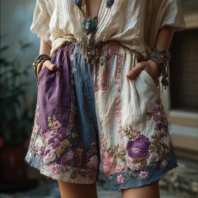 New 2026 Amazon Independent Station Cross-Border New European and American Vintage Floral Print Casual Women's Shorts