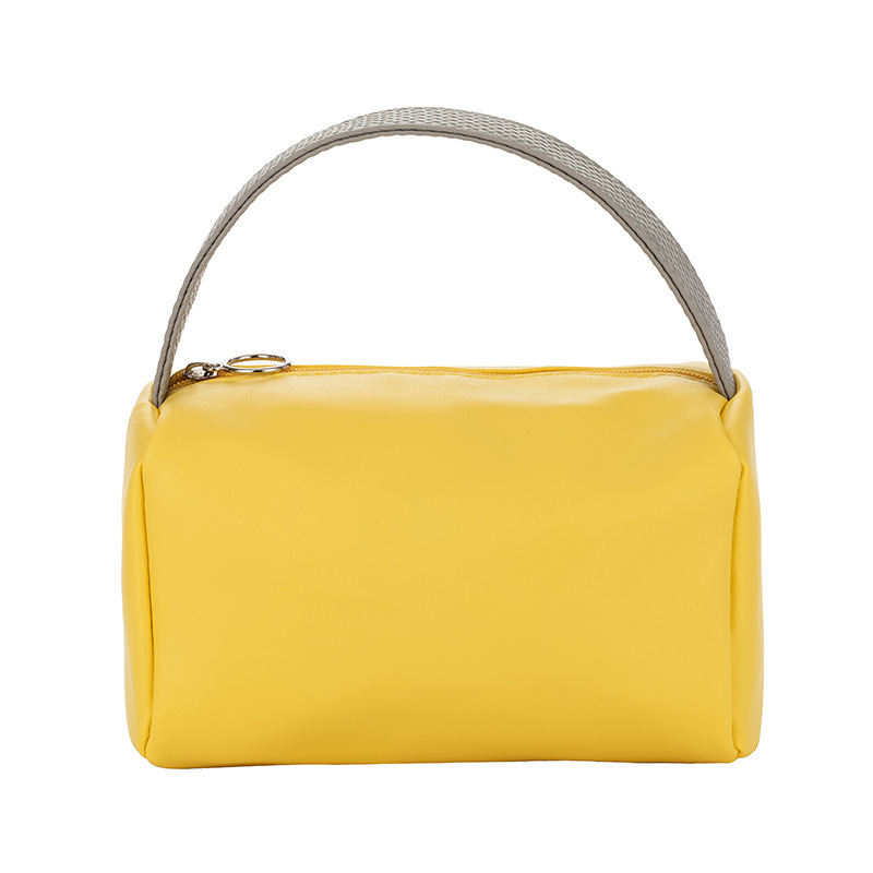 Nueva bolsa de cosméticos impermeable de PU, bolsa de lavado portátil de viaje de gran capacidad, bolsa de almacenamiento de maquillaje portátil simple de color caramelo