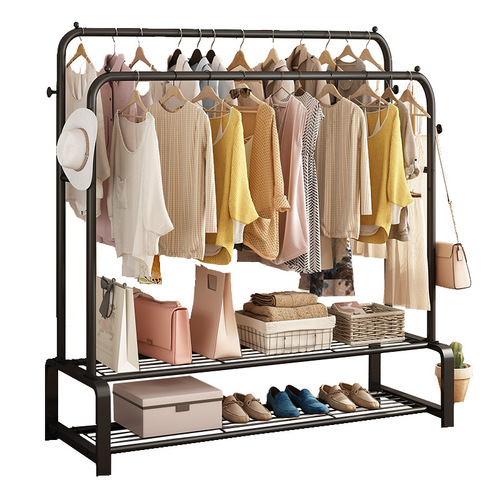 Double-pole clothes drying rack floor-standing vertical storage clothes drying rack bedroom clothes hanger simple cool clothes rack Korean clothes hanger