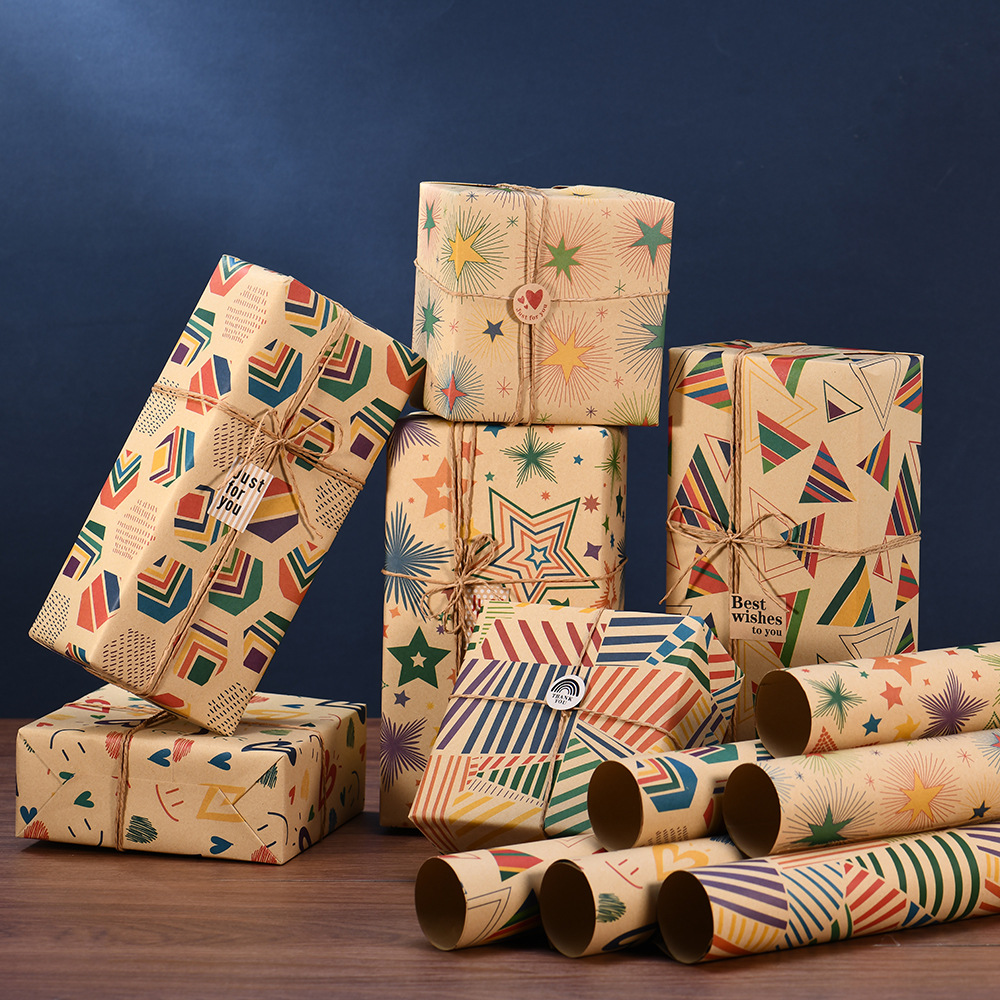 Amazon nuevo papel kraft retro embalaje de regalo de cumpleaños de San Valentín paquete de papel de embalaje al por mayor