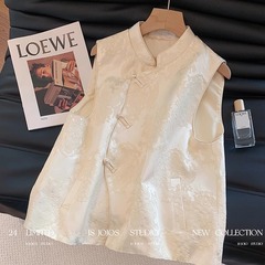 白の新しい中国式の暗い紋様のジャカードの国風の馬甲の女性の2025春の新型の高級な洋風は肩のベストを重ねて着ます。