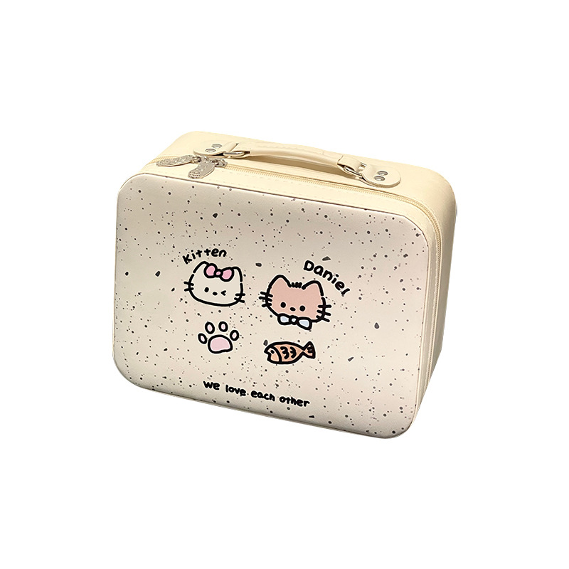 Estuche cosmético portátil lindo original con espejo, bolsa cosmética de almacenamiento portátil para el cuidado de la piel de viaje de alta calidad de gran capacidad