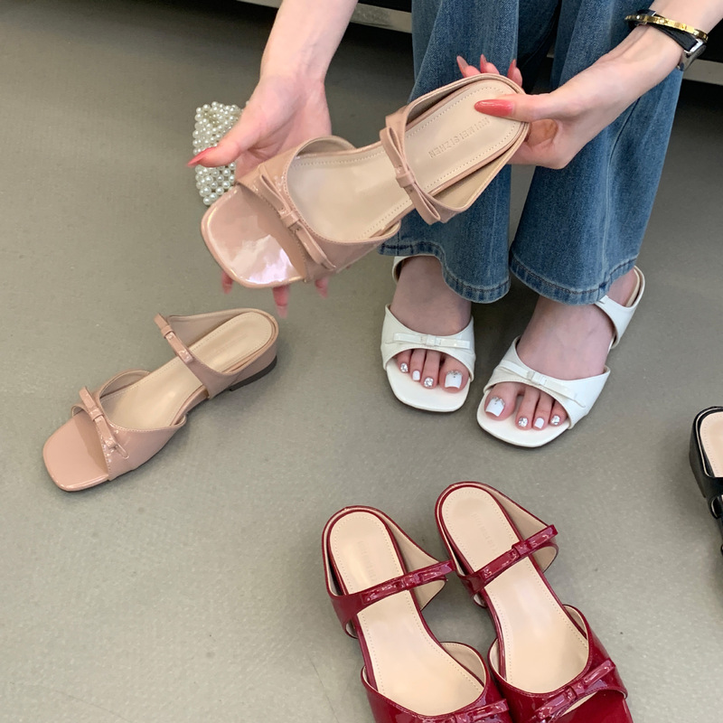 Versatile Bowknot Hidden Heel Open-Toe Slip-On Sandals for Women 2026 Summer New Fairy Style Square Toe Flat Non-Slip Slippers Versatile Bowknot Hidden Heel Open-Toe Slip-On Sandals for Women 2026 Summer New Fairy Style Square Toe Flat Non-Slip Slippers