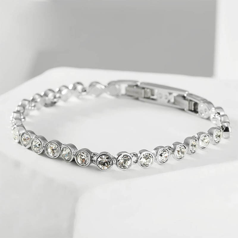 Cross-Border Jewelry Swarovski Fashion Tennis Full Diamond Bracelet for Women with Swarovski Element Crystal Button Single Row Diamond Bangle