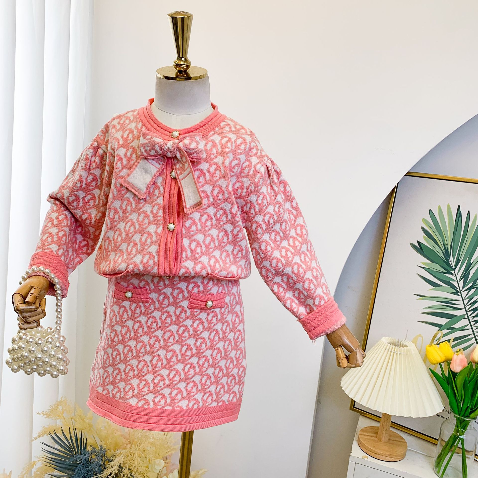 Little Fragrant Wind Thousand Bird Checker Rundhalspullover Wickelrock Zwei modische Herbst- und Wintermode für Mädchen_voghion.com