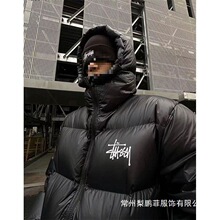 跨境斯图西联名连帽棉服刺绣男女款保暖加厚美式外套面包男女批发