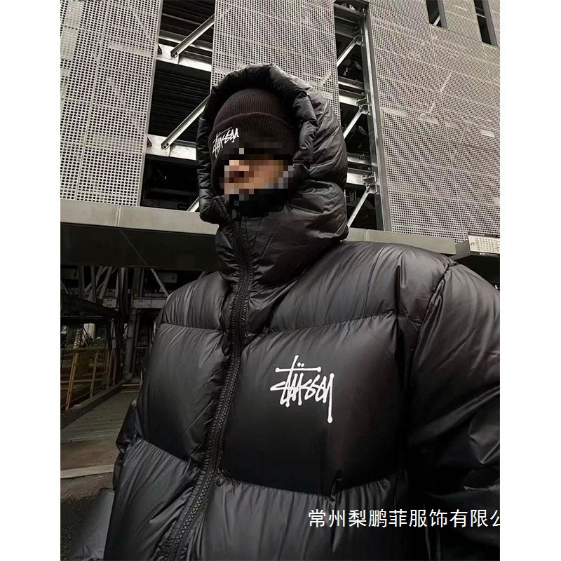 跨境斯图西联名连帽棉服刺绣男女款保暖加厚美式外套面包男女批发