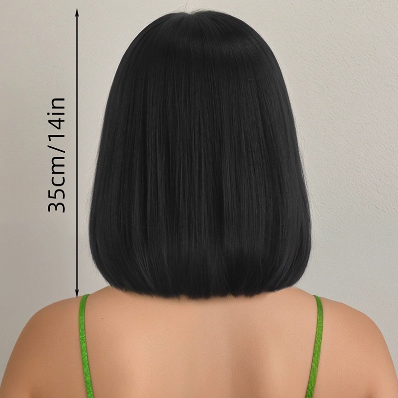 Fashionable Synthetic Fiber Wig For Women Medium Length Straight Hair With Bangs Style Button And Mesh Design_voghion.com