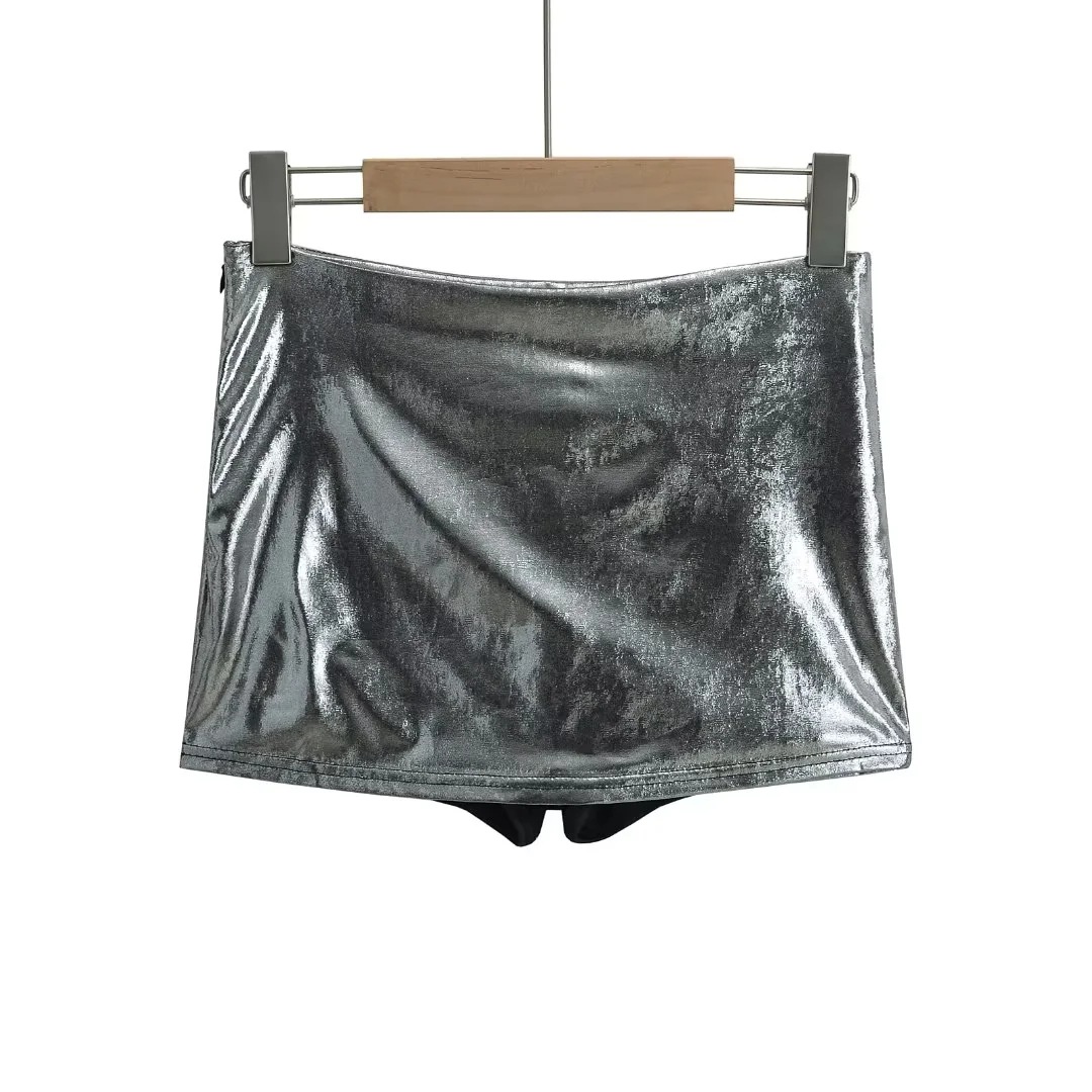 Nightclub DJ bar disco shiny silver skirt tight slimming sexy European and American style hip-wrapped one-step skirt fashion