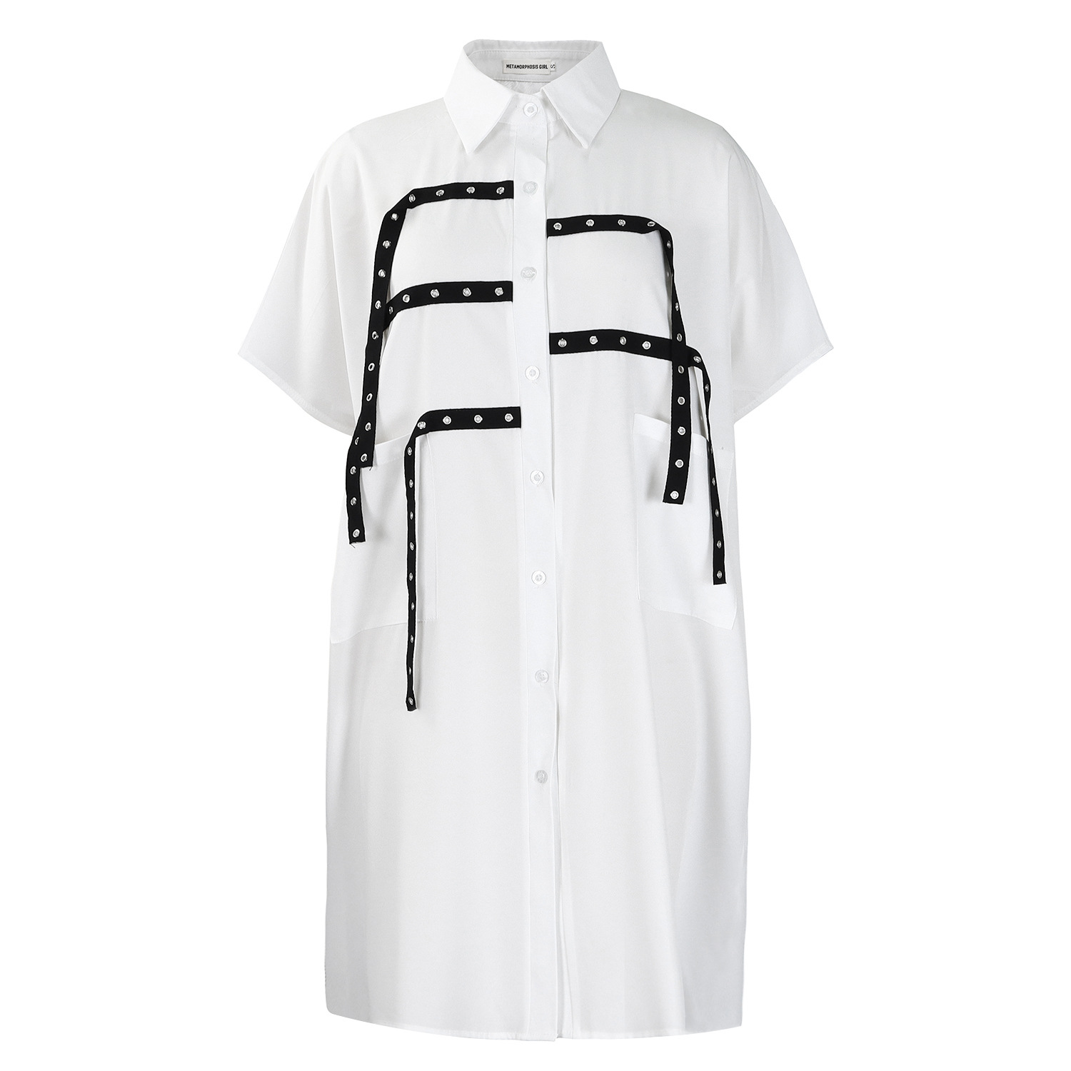 Womens Short Sleeve Fashionable Loose Fit Shirt Dress Stylish Collar Mid Length Versatile for Casual Wear Wholesale