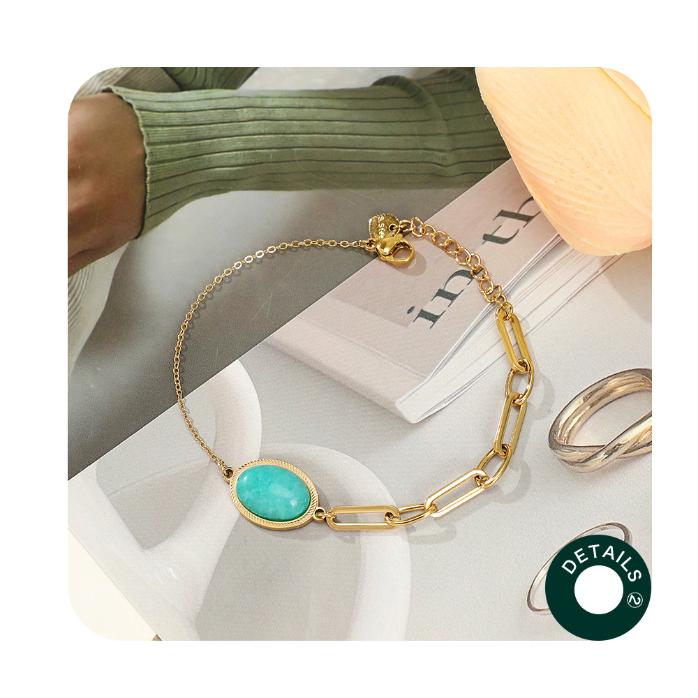Simple Style Oval Stainless Steel Inlay Natural Stone Bracelets 1 Piece