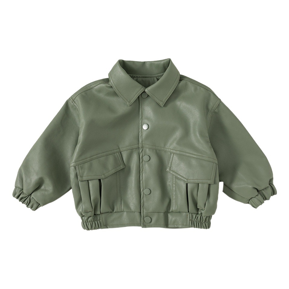 Ropa infantil Youbao, estilo otoñal, chaqueta para niños, chaqueta de cuero de color sólido para niños, chaqueta de cuero estilo motero punk, chaqueta elegante para niñas image 1