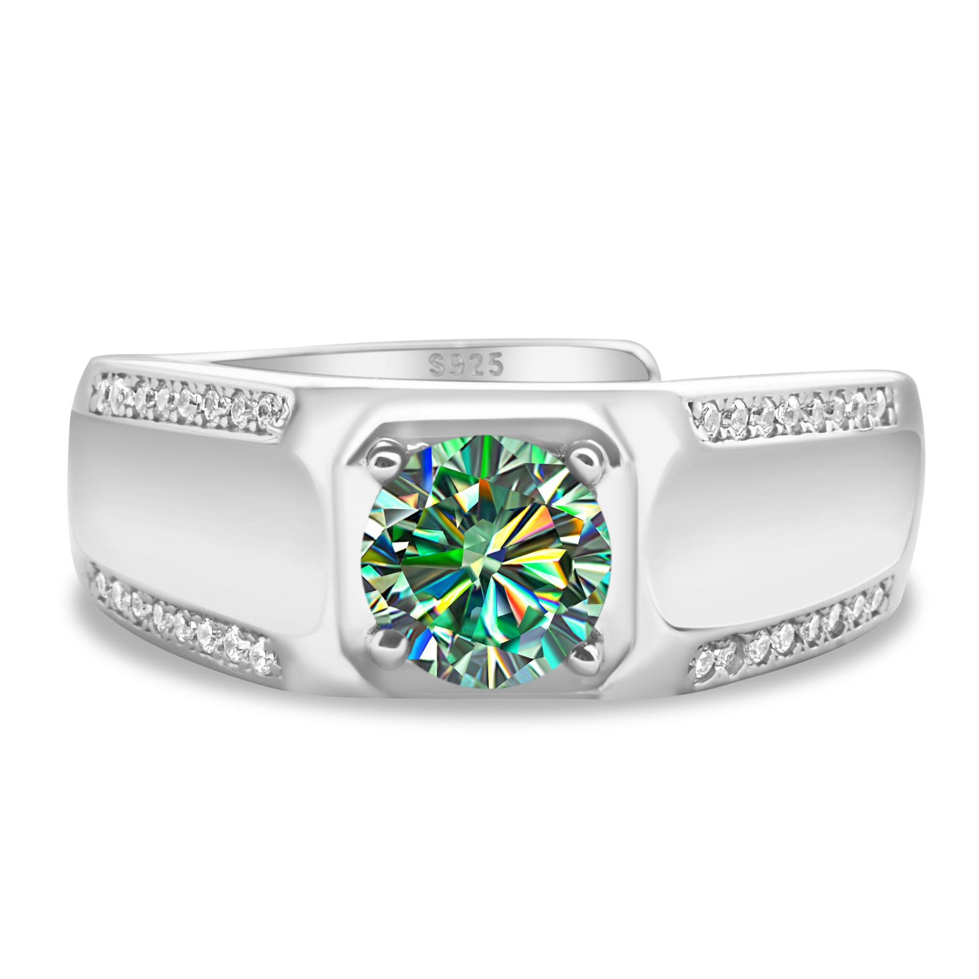 925 plata esterlina gran anillo de hombre de piedra moissan anillo masculino chapado pt950 oro atmósfera para enviar al por mayor fábrica de novio spot