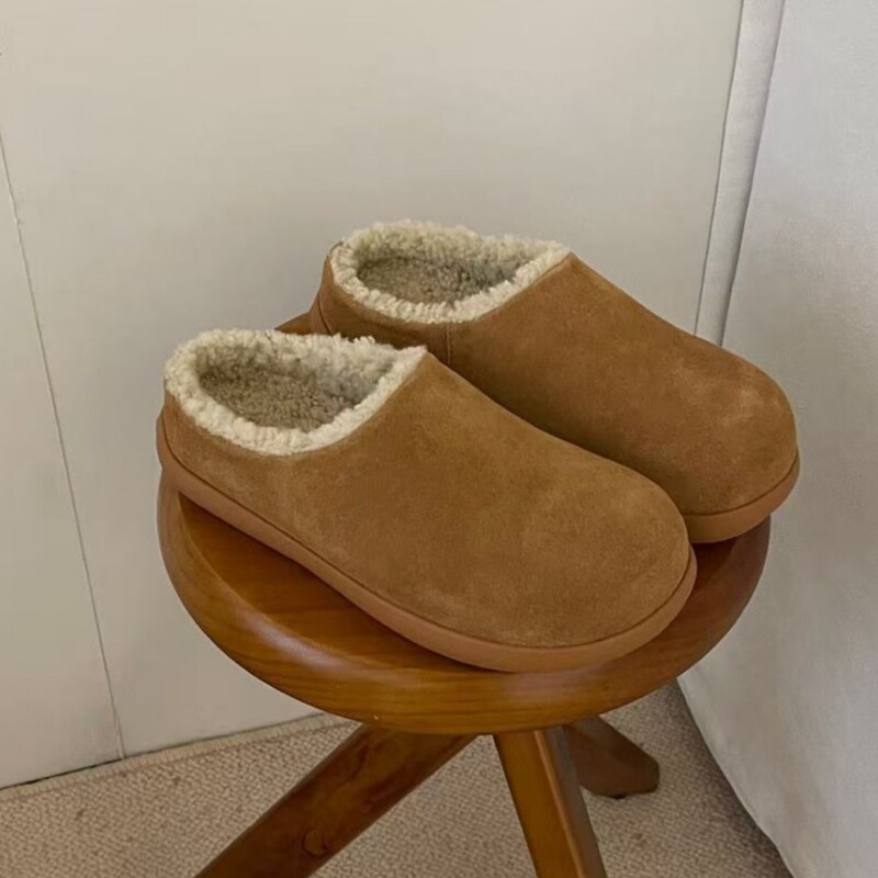 Sangpo Snow Boots for Women 2025 Winter New Women's Shoes Cotton Shoes Women's Potato Slippers Women's Genuine Leather Mules