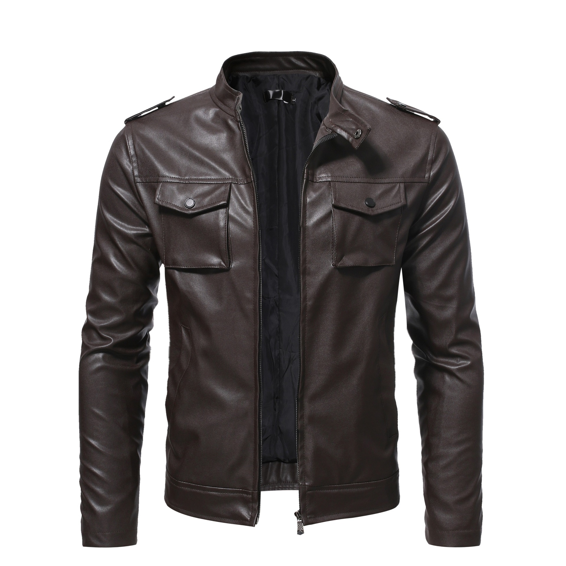 Men's autumn and winter new leather jacket fashionable business trend stand collar motorcycle leather jacket work jacket_voghion.com