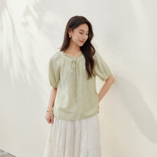 【French Style Ruffled V-Neck Shirt with Oxygen Feel】Slimming Plus Size Women's Clothing for Plus Size Women 2025 Summer New Model