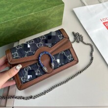 2023新款双g酒神链条女包复古欧美时尚单肩斜挎老花真皮酷奇女包