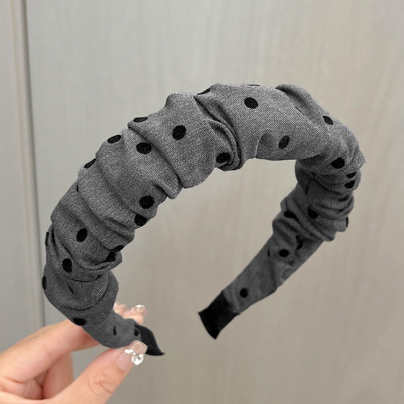 高級気質の黒い灰色のしわの蝶結びの愛の波の点のカチューシャの高い頭のトップのカチューシャのスポンジの布芸の百合の髪飾り|undefined